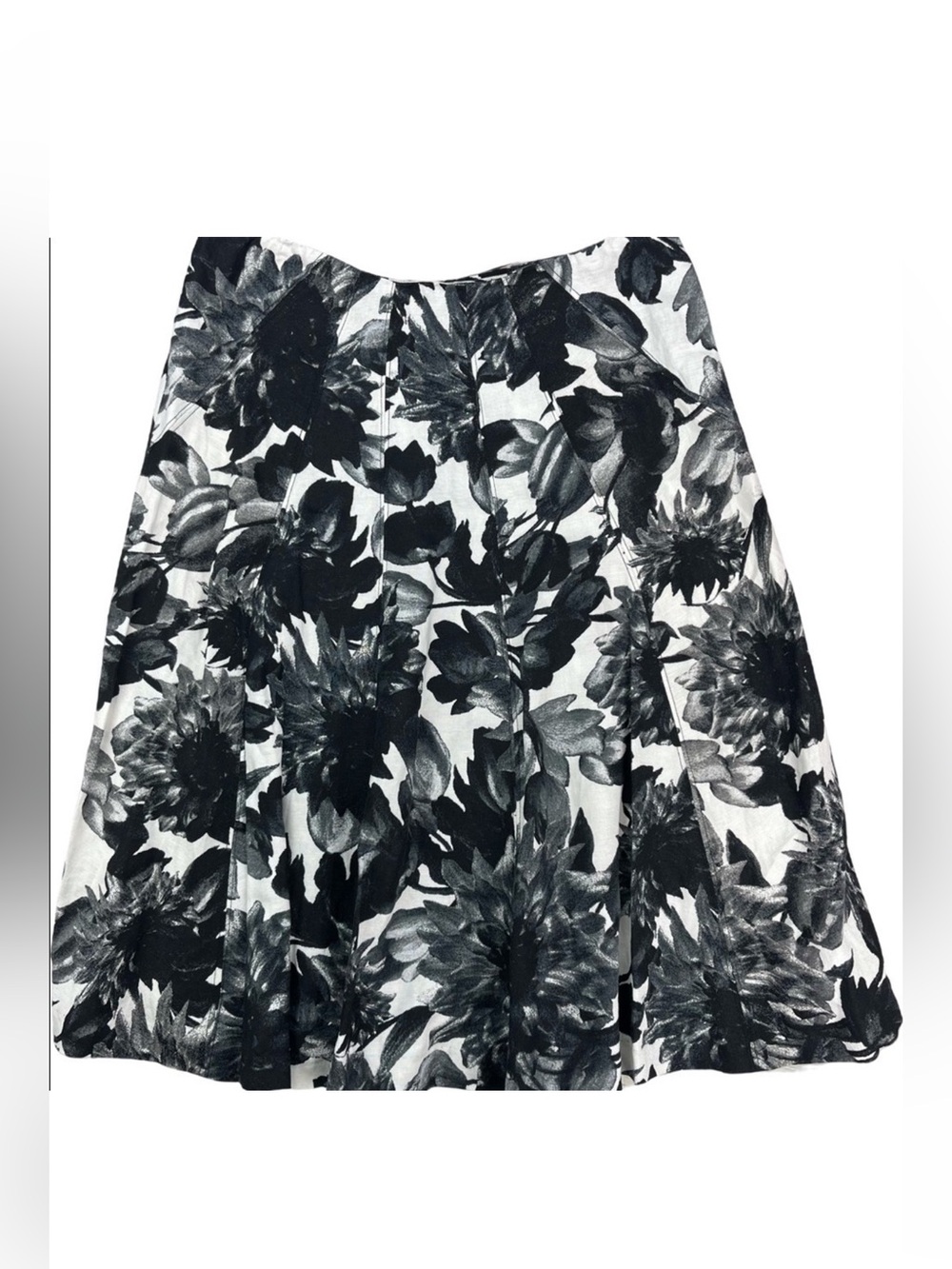 ✅ Premise linen rayon blend floral skirt black and white A-line midi size 6